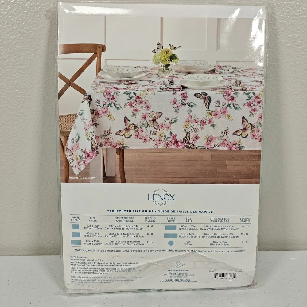 Lenox Butterfly Meadow Floral Tablecloth White 70